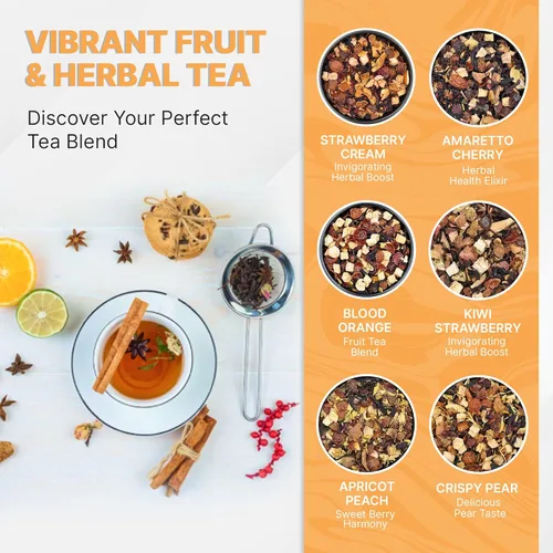 Vista 3 de Prime Tea - Juego de muestras de té de frutas - Caja de té de frutas variada con hierbas, frutas y especias, mezclas de té de hojas sueltas, surtido