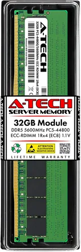 Vista 12 de A-Tech 16GB DDR5 4800MHz PC5-38400 ECC RDIMM 1Rx8 (EC8 10x4) Rango único 1.1V ECC Registrado DIMM 288-Pin Módulo de actualización de memoria RAM