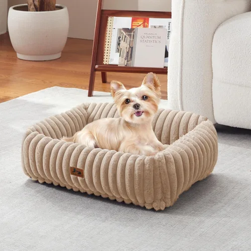 Vista 9 de Cama lavable para perros pequeños y medianos, cama rectangular ortopédica de forro polar de pana para mascotas con funda extraíble y parte inferior