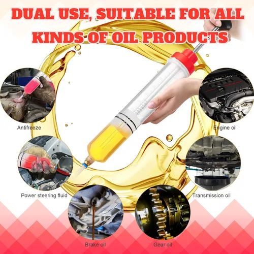 Vista 6 de Lothee 2 Pack 500cc Bomba extractora de líquido automotriz Jeringa manual de succión al vacío con manguera Bomba extractora de aceite con manguera