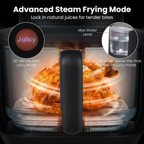 Vista 6 de COSTWAY 4.7 QT Glass Air Fryer with Steam Frying Mode