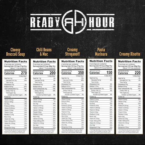 Vista 2 de Ready Hour Cubo de 120 porciones de entree - Suministro de alimentos de emergencia liofilizado - Comidas de supervivencia con larga vida útil