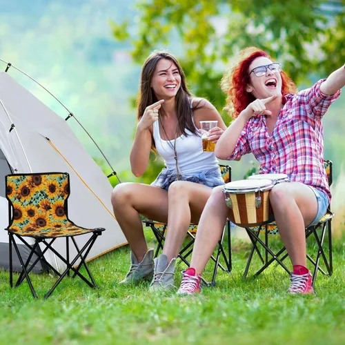 Vista 6 de Outdoor Folding Sunflower Green Leopard Camping Chairs for Adults Portable Camping Chair Lightweight Lawn Chair 202a3757