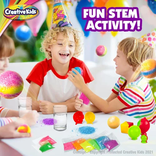 Vista 5 de Creative Kids Magic Bouncy Balls – Juguetes STEM DIY – Kit de ciencia para niños – 25 bolsas multicolor y 5 moldes para hasta 43 bolas