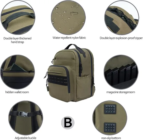 Vista 2 de VEAGIA Mochila de Campo de Tiro Bolsa de Polígono de Tiro para Pistolas y Municiones Fundas de Pistolas con Cremalleras con Cierre Antiexplosión