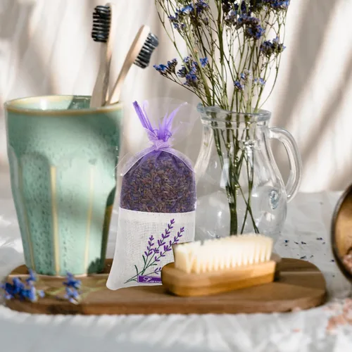Vista 2 de Bolsa de bolsita, 30 bolsitas vacías con fragancia de impresión de flores de lavanda (morado claro)