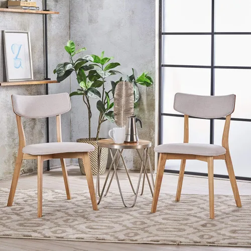 Vista 23 de GDFStudio Chazz Mid-Century - Juego de 2 sillas de comedor con marco de mediados de siglo, juego de 2 piezas, gris oscuro y acabado de nogal natural