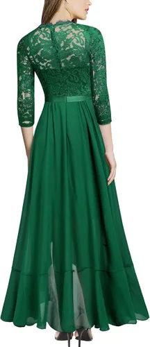 Vista 2 de Vestido largo de dama de honor con vuelos de encaje y cuello en V para mujer de MIUSOL