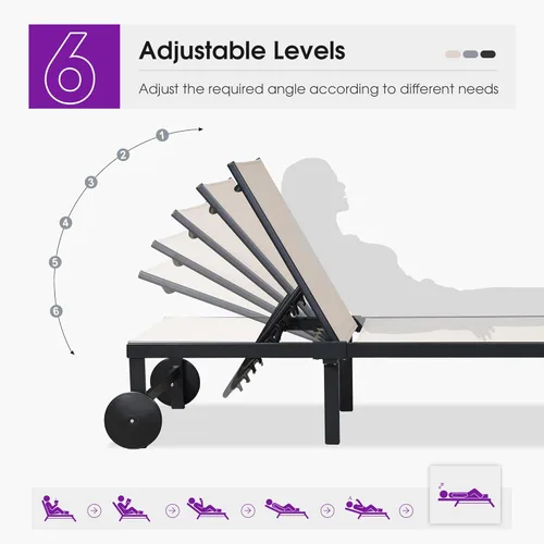 Vista 7 de PURPLE LEAF Juego de Sillas Tumbonas Reclinables para Exteriores, Silla Reclinable de Aluminio Ajustable con Ruedas y Mesa Auxiliar para Piscina