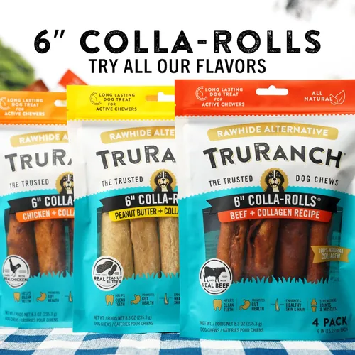 Vista 8 de TRURANCH Rollos de colágeno – Rollos de colágeno de 6 pulgadas para perros – Tratamiento para perros de larga duración para apoyo saludable