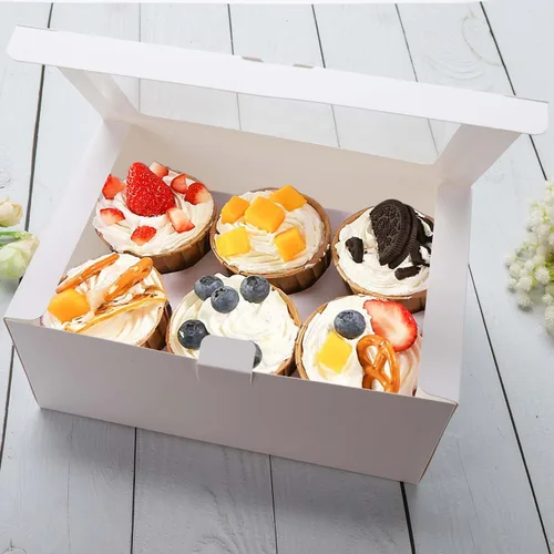 Vista 6 de Juego de 10 cajas para cupcakes con insertos y soporte para ventana, 6 cupcakes, recipientes para pastelería, caja de pastelería para donas