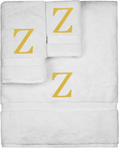 Vista 23 de Juego de toallas con monograma, regalo personalizado, juego de 3 - Letra de bloque dorada bordada en toalla - Extra absorbente 100% algodón turco