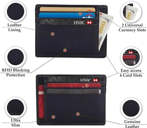 Vista 2 de Elegant Plain cardholder Genuine Leather RFID blocking Magnetic Clip Cardcase Wallet Slim Design for Front and Back Pocket Quality Cardcase wallet