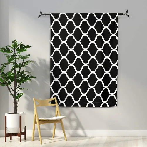 Vista 2 de Melodieux - Cortinas de bolsillo de moda marroquí para cocina, cafetería o baño, pequeñas ventanas Negro