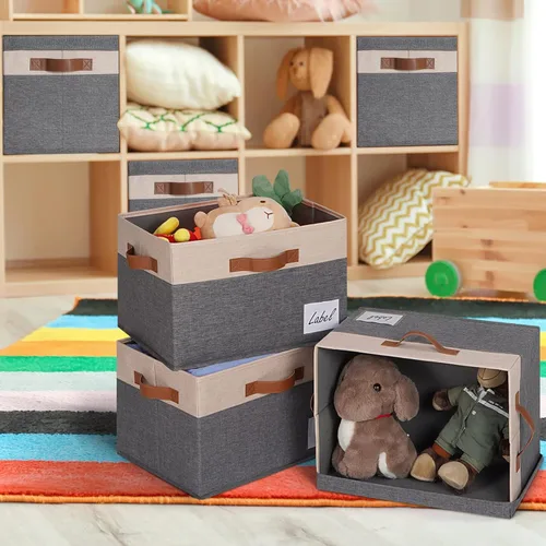 Vista 33 de GhvyenntteS Contenedores de almacenamiento extra grandes con tapas, cajas de almacenamiento plegables de tela con tapas y asas, cestas