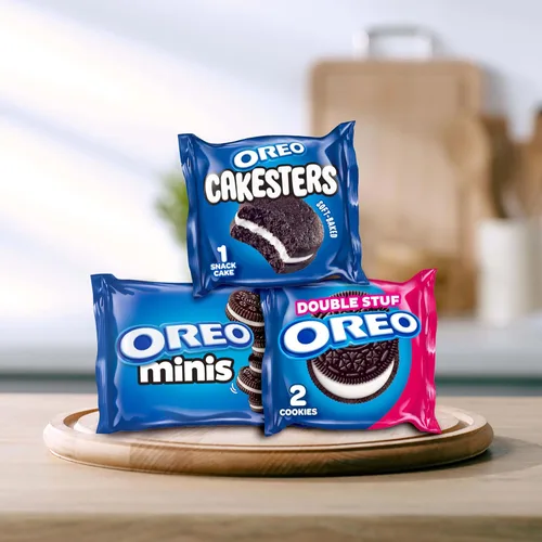 Vista 6 de OREO Lovers - Paquete variado de galletas OREO Minis y Double Stuf de chocolate, pasteles suaves OREO Cakesters, 20 paquetes de aperitivos