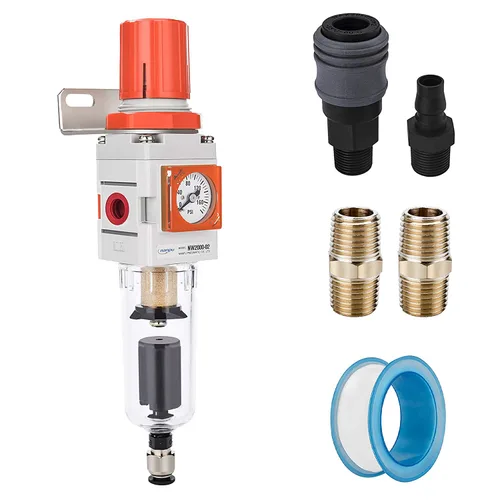 Vista 9 de NANPU 1/2 "NPT Embedded Gauge Compressed Air Filter/Regulador Piggyback Combo, Drenaje Automático, Elemento de Latón de 5 Micrones, Cuenco