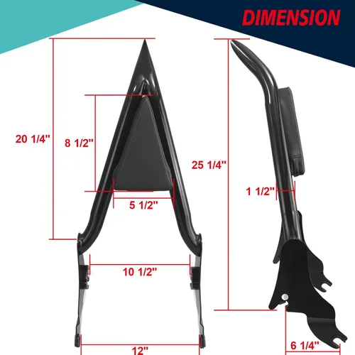 Vista 5 de YHMOTO Respaldo de pasajero extraíble Sissy Bar de 22" Pulgadas con kits de hardware de acoplamiento Compatible con modelos Harley Touring 2014-2025