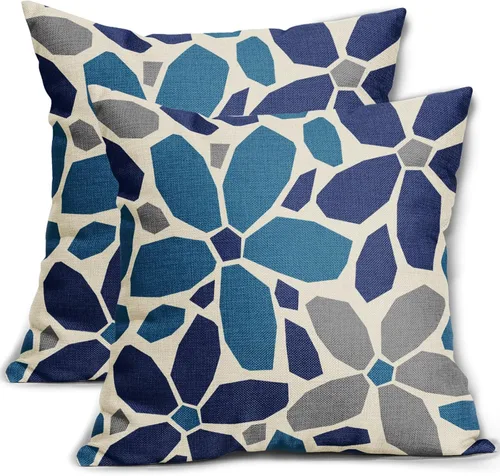 Vista 17 de Juego de 2 fundas de almohada de 16 x 16 pulgadas, diseño geométrico de flores de arte, fundas de almohada decorativas para exteriores, modernas