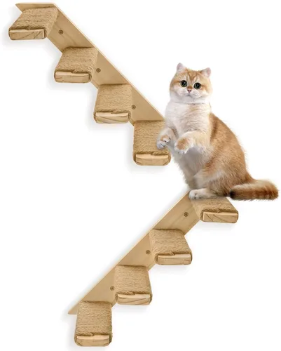 Vista 8 de Estantes de pared para gatos de 4 escalones, escaleras de pared para gatos (blanco marrón, 1 paquete de 4 escalones, 1)