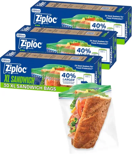 Vista 8 de Ziploc Bolsas XL para bocadillos y aperitivos con textura EasyGuide, bolsas de almacenamiento de plástico con tecnología Grip 'n Seal, 30 bolsas