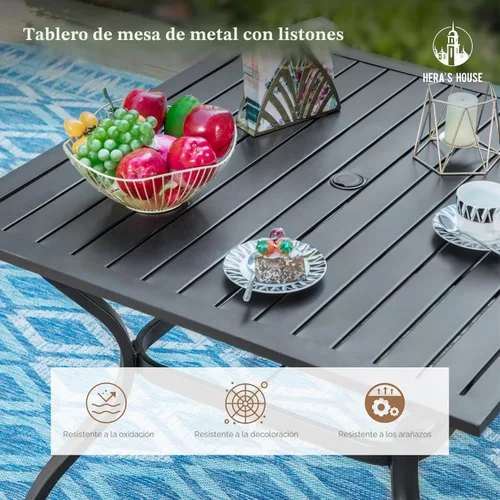 Vista 6 de HERA'S HOUSE Juego de comedor de patio de 5 piezas, juego de mesa y sillas al aire libre para 4, 4 sillas de comedor de textileno azul, mesa