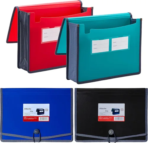 Vista 4 de FANWU Paquete de 4 carpetas de plástico expandibles para documentos con cordón elástico y cierre de botón, tamaño carta, expansión de 3.5 pulgadas