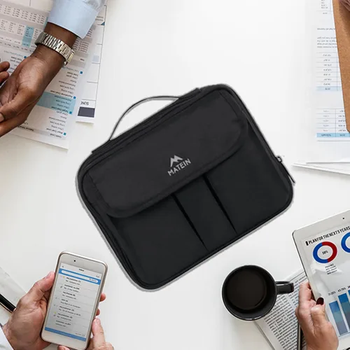 Vista 8 de MATEIN Organizador de electrónica, funda electrónica de viaje impermeable, bolsa de almacenamiento portátil de doble capa para accesorios de cámara