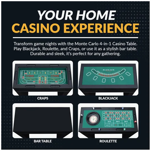 Vista 7 de Hathaway Classic Monte Carlo 4 en 1 mesa de juego de casino – Incluye mesa de dados, mesa de ruleta, mesa de blackjack que se puede utilizar como