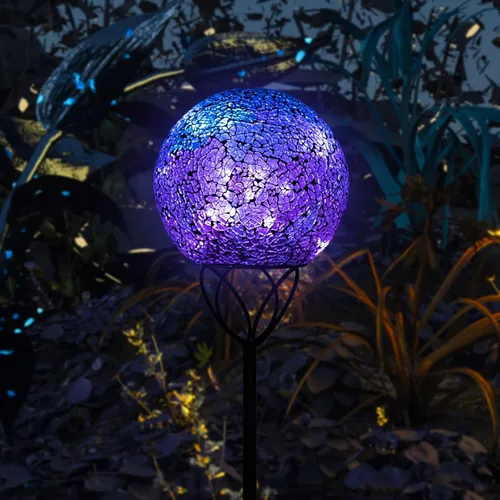 Vista 14 de VCUTEKA Luces solares decorativas para jardín al aire libre, luz solar de mosaico, impermeable, luz LED de estaca para paisaje, patio, terraza, Azul