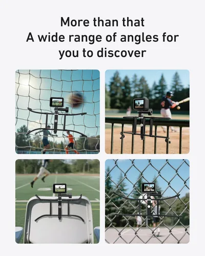 Vista 5 de TELESIN Soporte de valla con brazo de abrazadera flexible para teléfonos GoPro 13 DJI OSMO 360 Action 5 Pro, Insta360 X5 Mevo Start Backstop Cámara