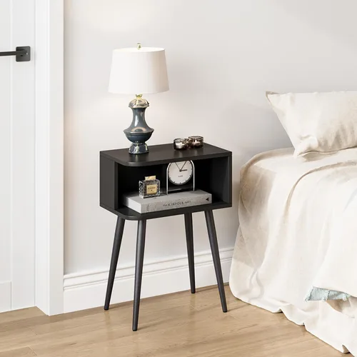 Vista 5 de MLBZ20B-2 - Juego de 2 mesitas de noche negras, mesa auxiliar de cama pequeña para espacios pequeños, mesa auxiliar moderna de mediados de siglo