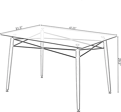 Vista 3 de Mesa de comedor moderna con parte superior de cristal, mesa estrecha rectangular para 4, patas de haya de madera maciza, mesa de acento que ahorra
