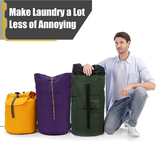 Vista 6 de Mochila para lavandería, 115L, resistente, extra grande, bolsa de ropa sucia con correas para el hombro, bolsa de ropa sucia con cierre de cordón