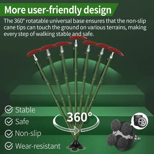 Vista 5 de Folding Cane, Walking Cane for Men & Women - Foldable, Lightweight, Adjustable, Pivot Tip, Wooden Handle, with Travel Bag - Folding Canes for Seniors