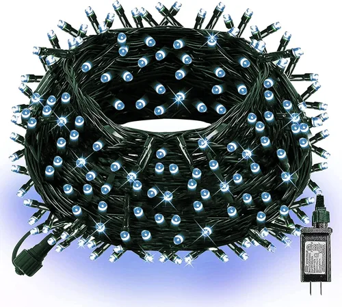 Vista 22 de Dazzle Bright - Guirnalda de luces navideñas, 600 LED, 196 pies, 8 modos de iluminación, temporizador, cable verde, impermeable, para árbol