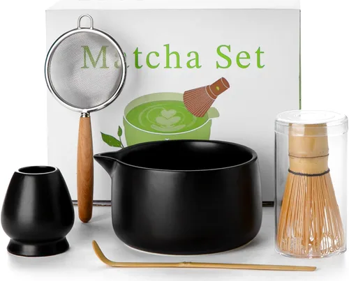 Vista 15 de Juego de batidor de matcha blanco – Juego de 5 piezas incluye chawan de 17 onzas con boquilla, batidor de bambú Chasen con soporte de cerámica