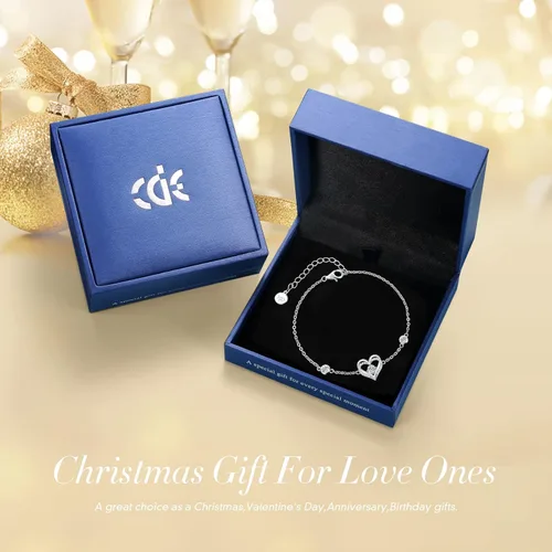 Vista 6 de CDE Pulseras de corazón de amor para mujer plata de ley 925 con circonita de piedra natal día de San Valentín cumpleaños aniversario cadena