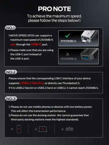 Vista 2 de MOVE SPEED Unidad USB de 1 TB, 2100 MB/s TLC Transferencia fiable SSD portátil con USB 3.2 Gen2x2 + Tipo C, unidad USB genial