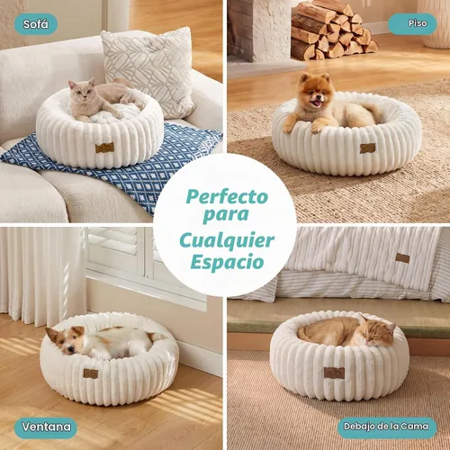 Vista 5 de COZY KISS Donut - Cama pequeña para gatos de interior, cama para gatitos Crema