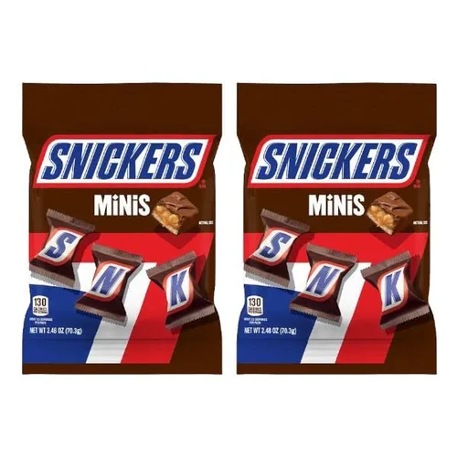 Snickers Minis - Barra de chocolate con maní tostado, turrón, caramelo y chocolate con leche, bolsa de 2.48 onzas
