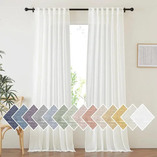 Vista 8 de NICETOWN Cortinas traslúcidas de lino para ventanas de dormitorio, bolsillo para barra y pestaña trasera, cortinas verticales semitransparentes