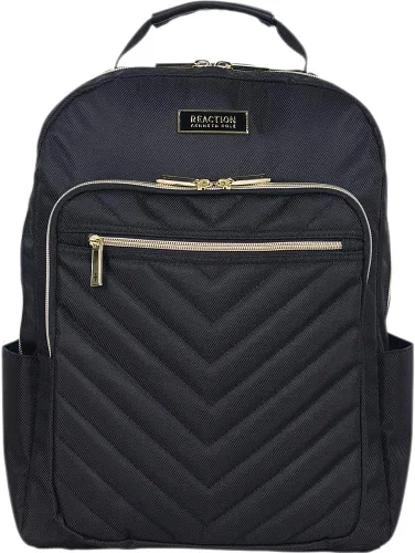 Vista 4 de Kenneth Cole REACTION - Mochila Chelsea Chevron para mujer, para laptop y tablet de 15 pulgadas, Negro, Tamaño único