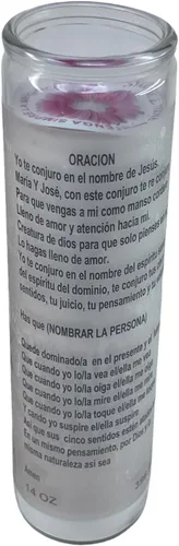 Vista 4 de un perfumado Veladora, dominar a la pareja, Corderito Manso, vaso grande 14 oz con poderosa oración en español al reverso