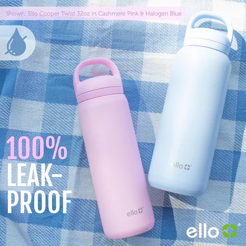 Vista 5 de Ello Cooper Twist - Botella de agua de acero inoxidable de 32 onzas con tapa popote A prueba de fugas Doble pared y aislada al vacío Asa
