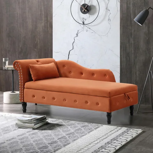 Vista 67 de Aoowow Banco de almacenamiento de terciopelo para dormitorio, extremo de la cama, sofá con brazo enrollado, tumbona para interiores con Gris