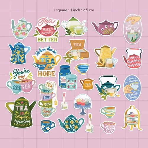 Vista 2 de Navy Peony Calcomanías de té calmante (26 piezas) – Citas relacionables, estilo gouache, impermeables Bonitas calcomanías de fiesta de té