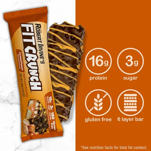 Vista 3 de FITCRUNCH Barras de proteínas tamaño aperitivo, barra horneada de 6 capas, 0.11 onzas de azúcar, sin gluten y núcleo suave para pastel