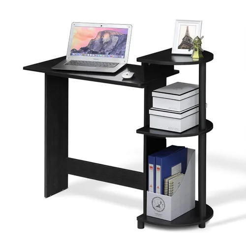 Vista 24 de Furinno Efficient Home - Escritorio para computadora portátil/laptop con estantes cuadrados, color roble sonoma/blanco