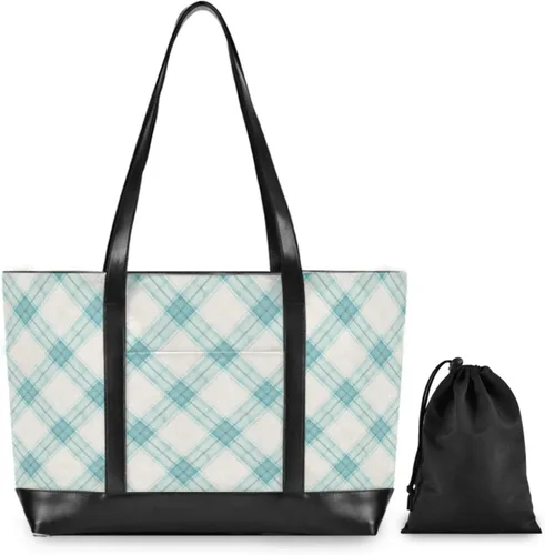 Mint Buffalo Plaid Checks Waterproof Computer Cases for Laptops with Zipper Large Tote Bag for Women Work with Lunch maletin ejecutivo para mujer